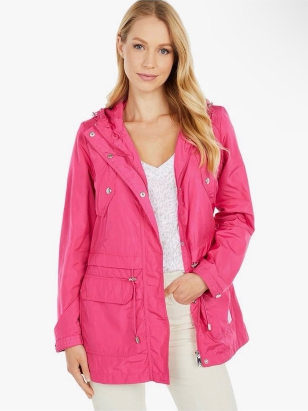 NEW! Sam Edelman Hooded Utility Rain Jacket – Bright Pink (Size Small) - Picture 2 of 7